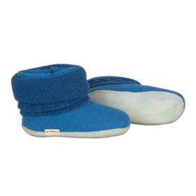 <p>Tradycyjne obuwie domowe z Nepalu. Wykonane ręcznie z jednego z najstarszych wyrobów włókienniczych - filcu. Używany do ich produkcji filc powstaje w 100% z czystej, owczej wełny.</p> Bambosze Lazurowe z kołnierzem - papcie z wełny - Feltiness