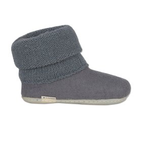 <p>Tradycyjne obuwie domowe z Nepalu. Wykonane ręcznie z jednego z najstarszych wyrobów włókienniczych - filcu. Używany do ich produkcji filc powstaje w 100% z czystej, owczej wełny.</p> Bambosze Popielate z kołnierzem - kapcie z wełny - Feltiness