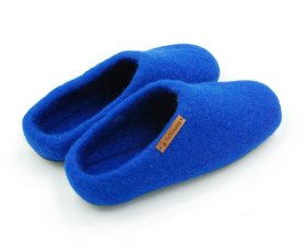 Paputy Niebieskie z podeszwą - kapcie wełniane - Feltiness