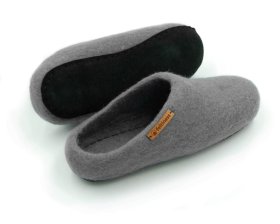 Paputy Popielate z podeszwą - papcie wełniane