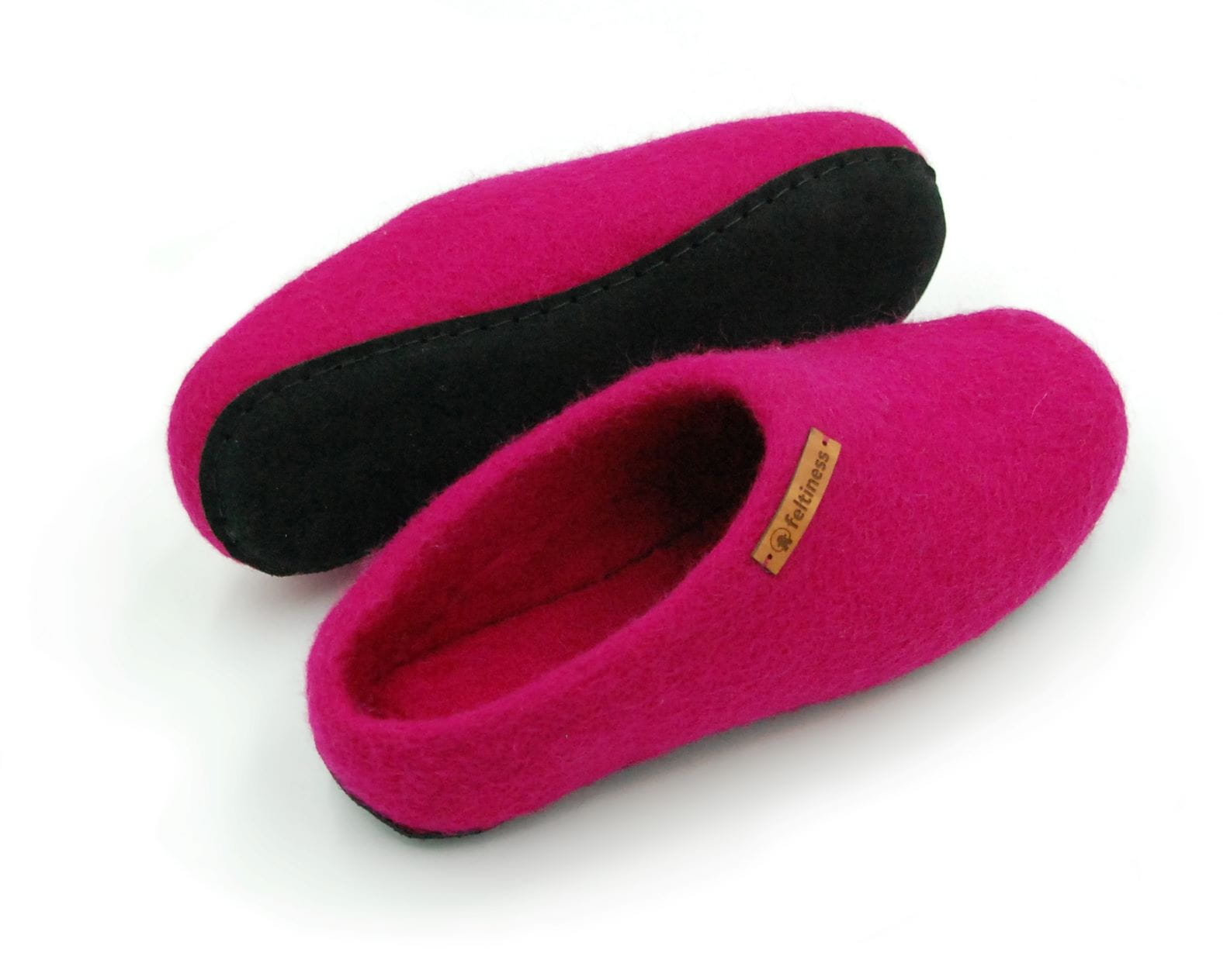 Paputy Różowe z podeszwą - papcie wełniane