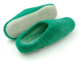 Paputy Zielone z podeszwą kauczukową - kapcie wełniane