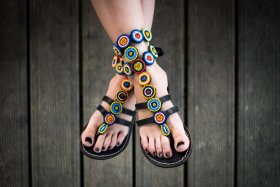 Sandały ze skóry w stylu boho Gladiator Multi - Feltiness