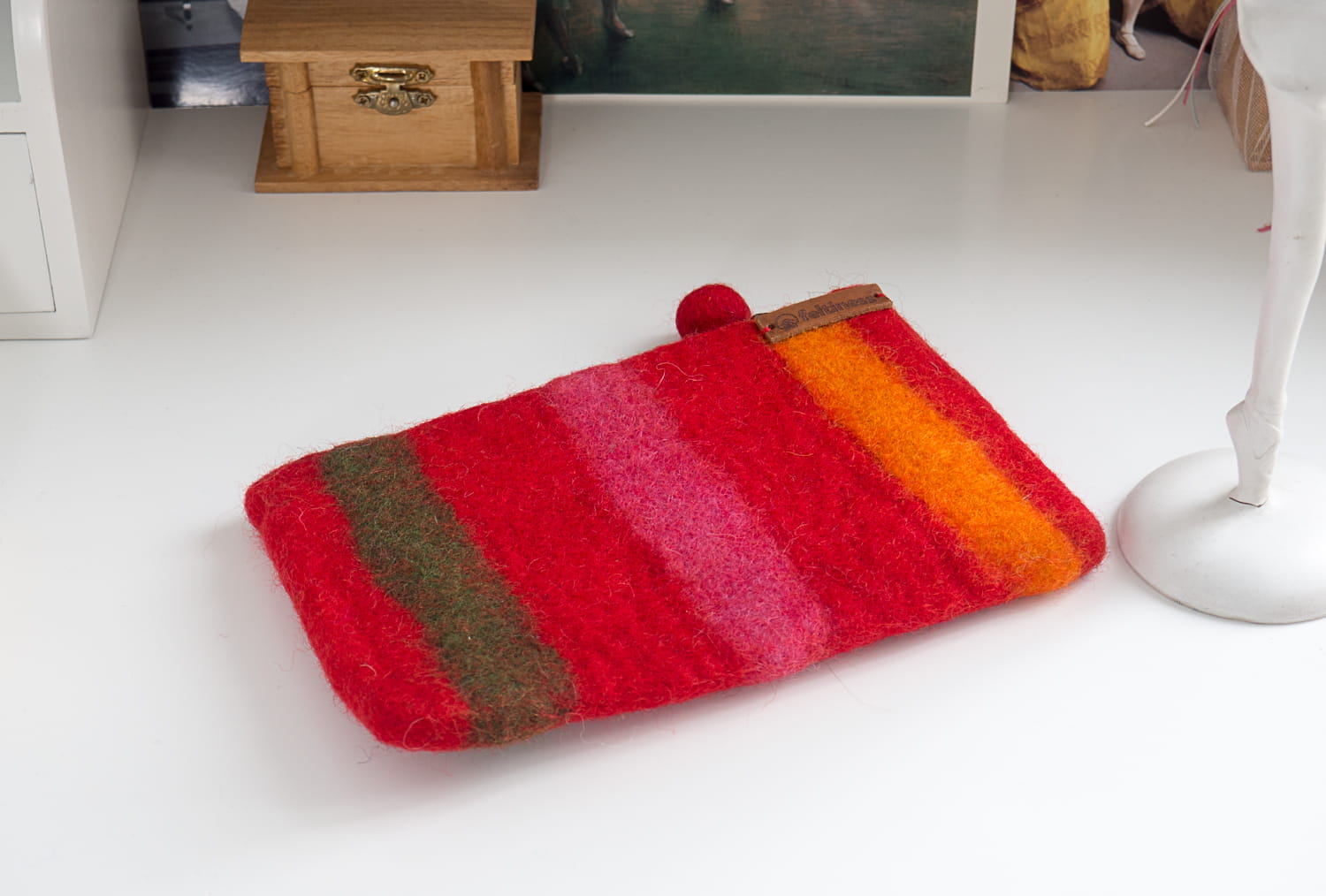 Portfel, piórnik z filcu Czerwony - obrazek 2